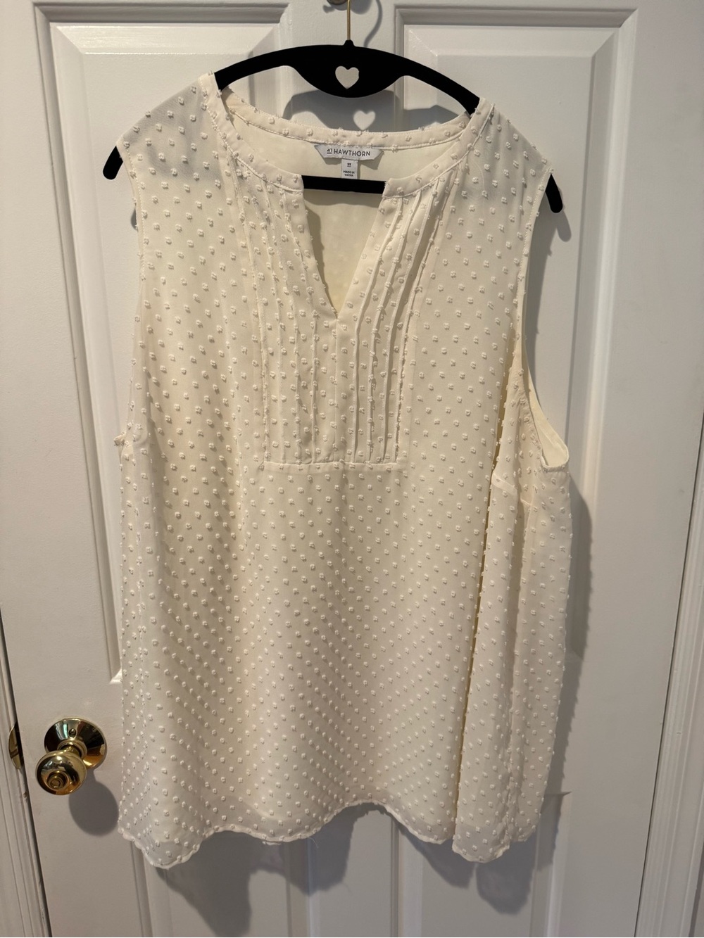 41 Hawthorn Cream Swiss Dot Pintuck Sleeveless Top